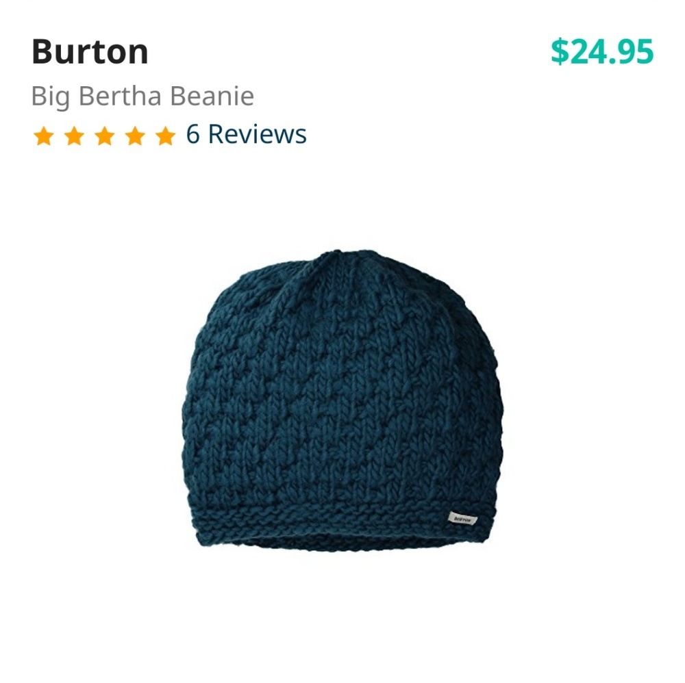 Nwt teal hand knit Burton beanie hat